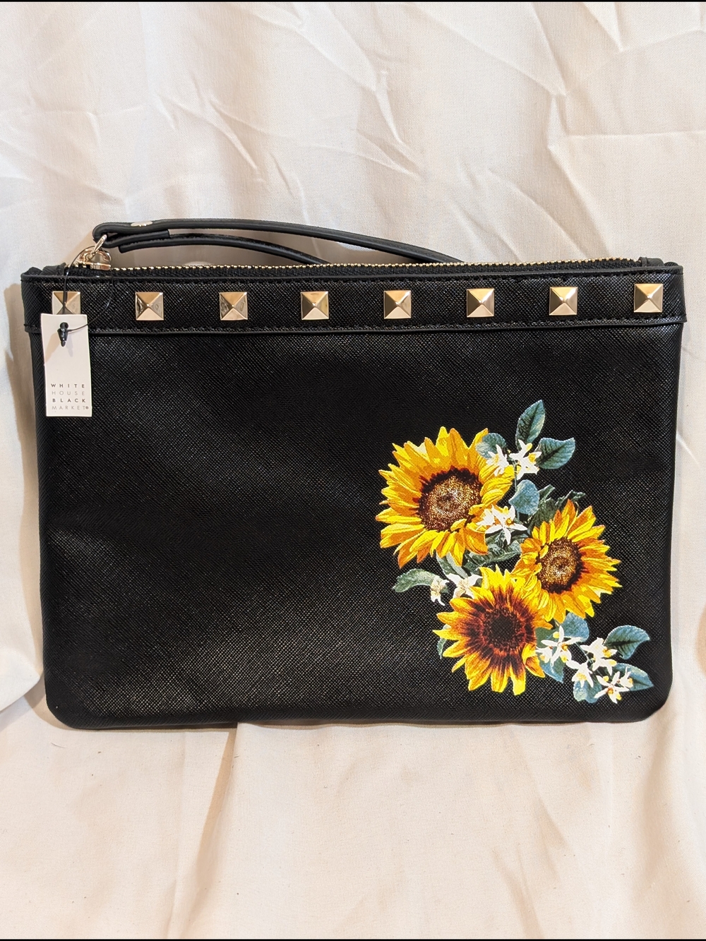 White House Black Market Black Sunflower Stud Wristlet - Picture 1 of 8